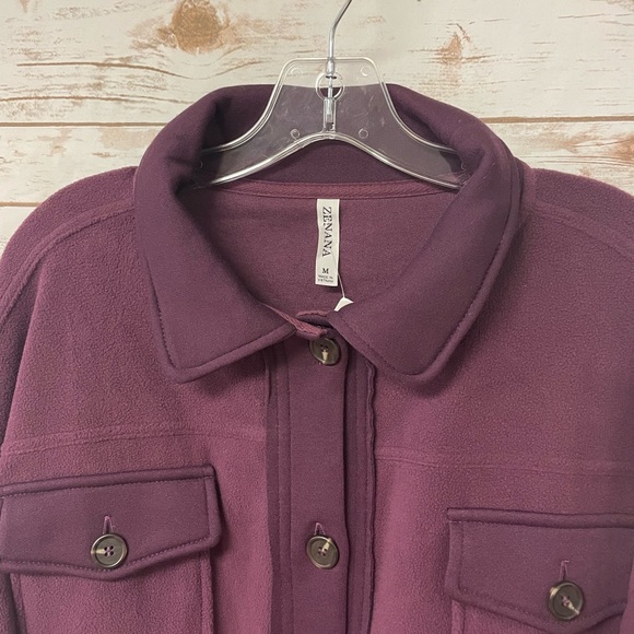 Zenana Oversized Plum Fleece Shacket - Picture 2 of 6